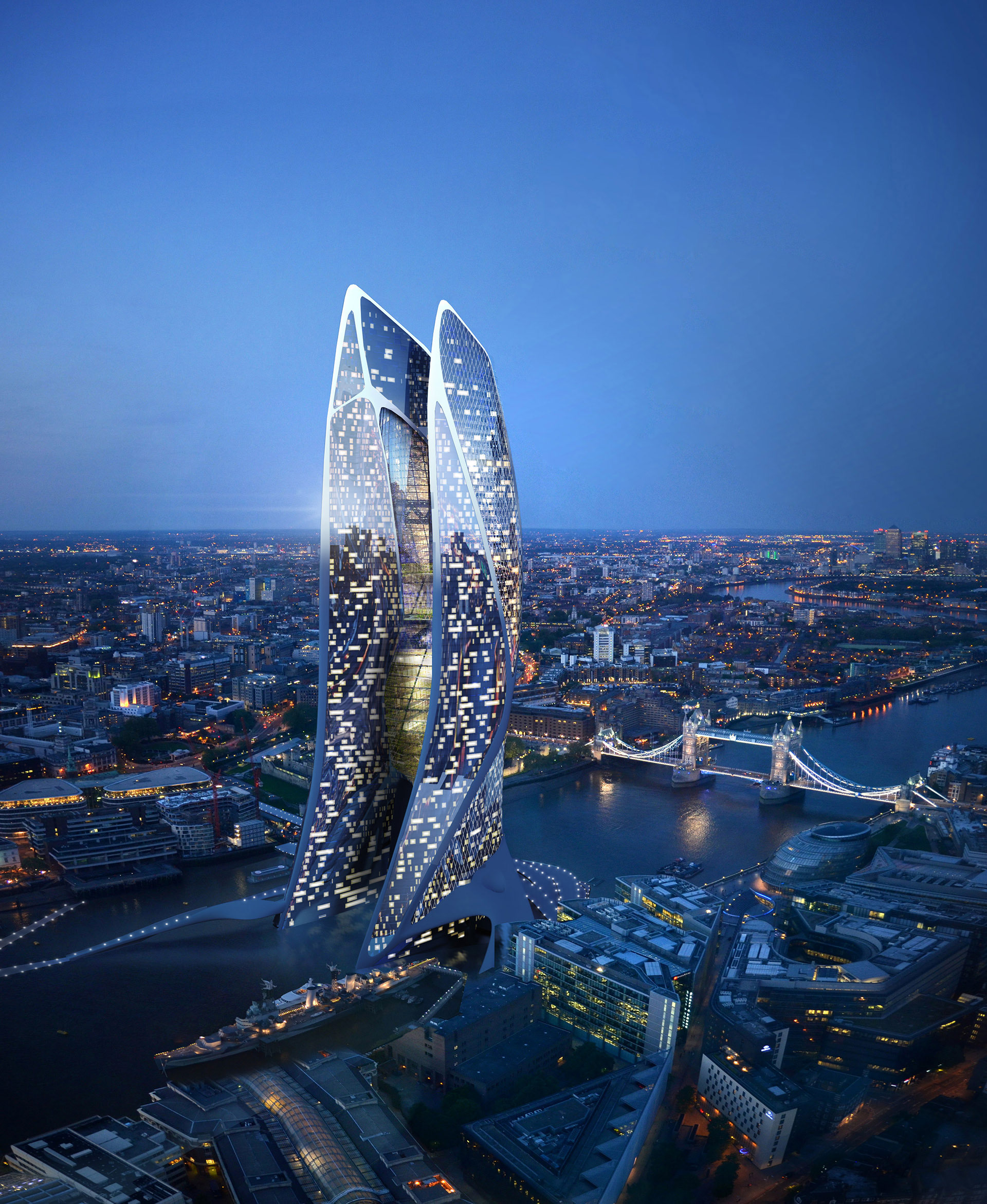 London Thames Towers - Twin Towers right on the River Thames in London
