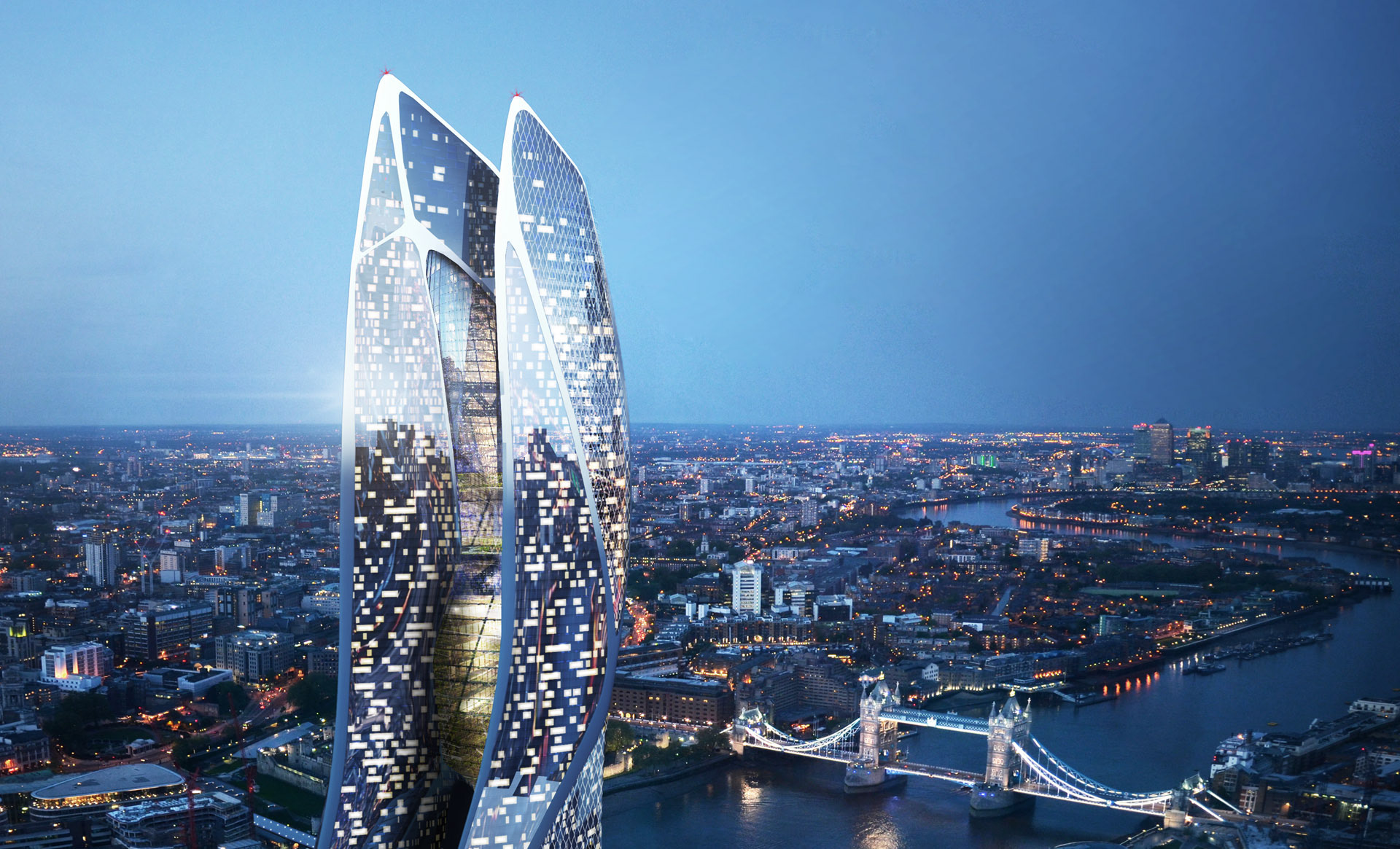 London Thames Towers view with the London Bridge