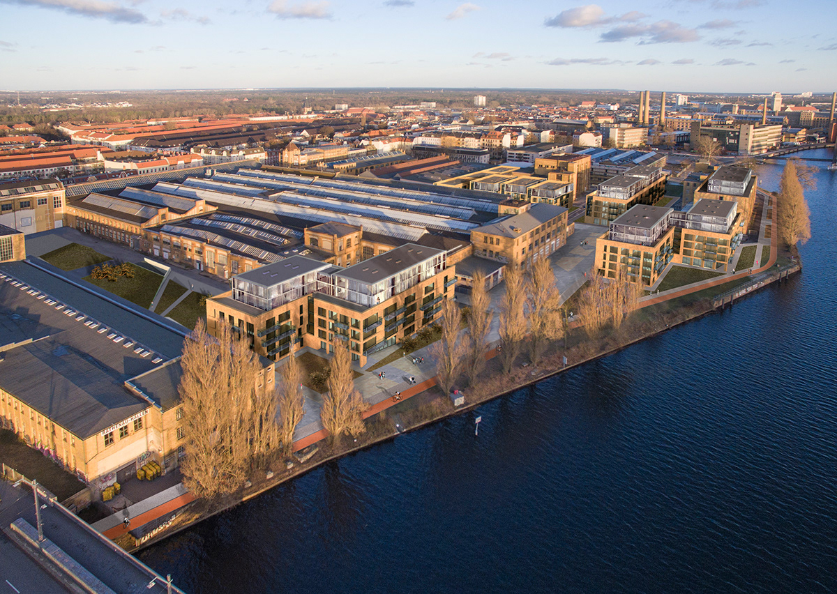 contemporary architecture aerial view of a modern residential urban design in Berlin