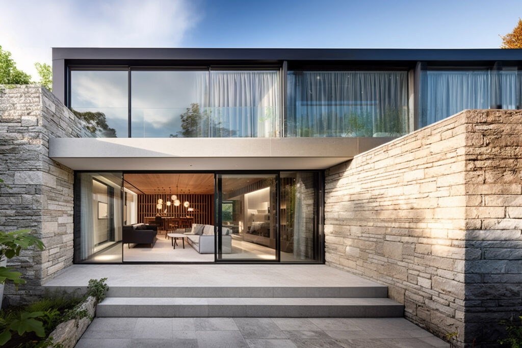 Modern villa design featuring sleek architecture, open spaces, large glass windows,